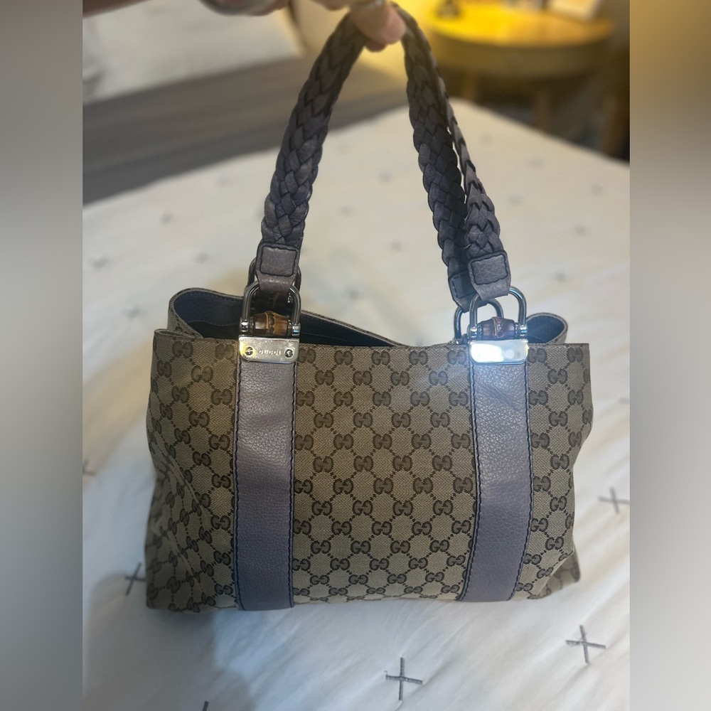 Authentic GUCCI Bamboo GG Canvas Tote Bag